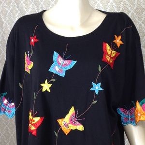 VTG Victoria Woman Black With Butterfly Blouse